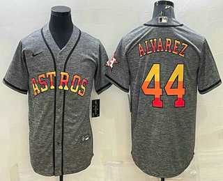 Mens Houston Astros #44 Yordan Alvarez Grey Gridiron With Patch Cool Base Stitched Baseball Jersey